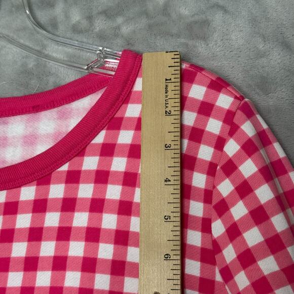 Talbots Petite Sweater Womens Petite Medium Pink Gingham Fleece Pullover Crew - Picture 7 of 8